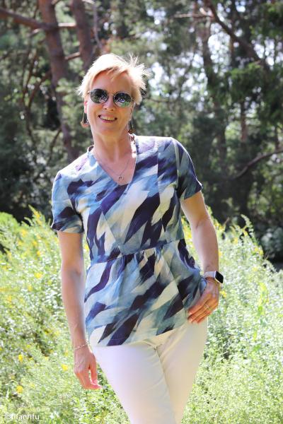 Baumwoll-Leinen Adria Abstrakt Blautöne von Swafing